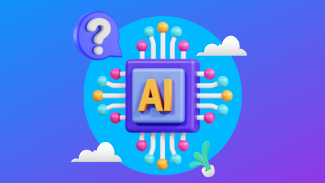 how-does-ai-work-hero-image An AI chip and a question mark
