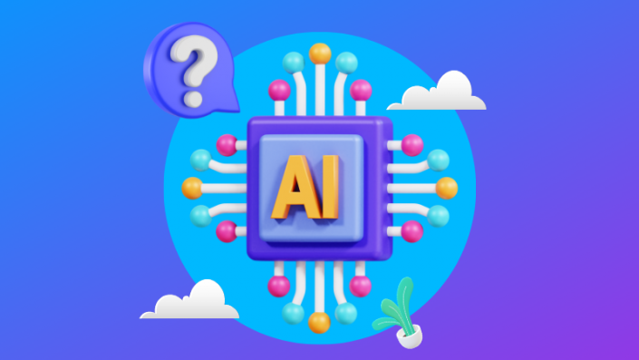 how-does-ai-work-hero-image An AI chip and a question mark