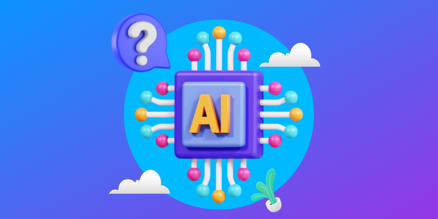 how-does-ai-work-hero-image An AI chip and a question mark