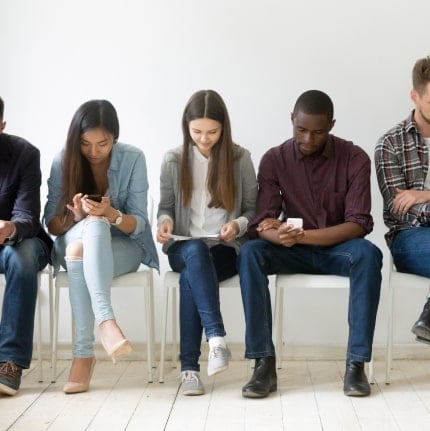 A group of social media marketing agency experts connecting with niche influencers
