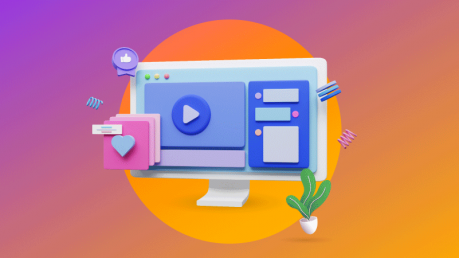 website-animation-hero-image Website animation hero image with animation elements - play button, heart, etc.