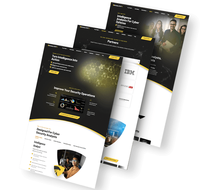 Analyst1-solution Three images of Analyst1's website stacked vertically