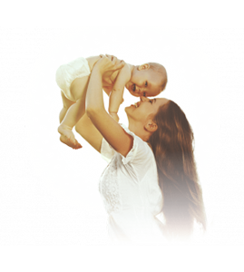 A woman holds a laughing baby for Genate's lifestyle image