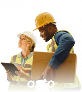 Opto-hero A man and a woman wear hardhats for Opto's lifestyle image