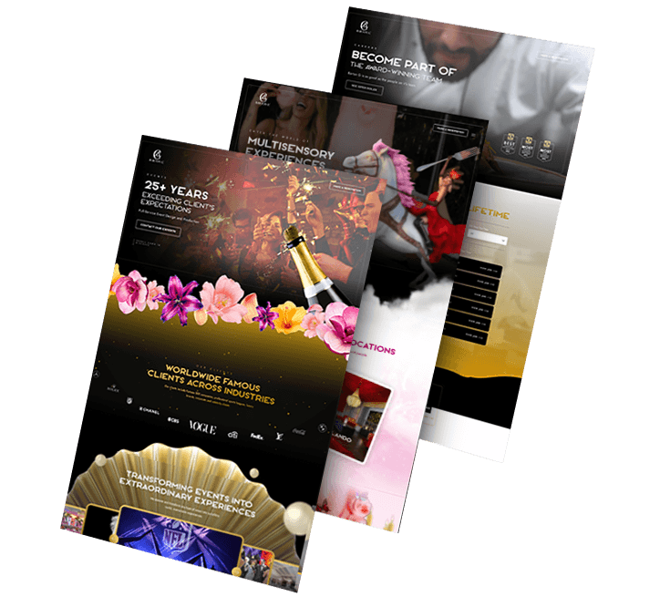 Three stacked images of Barton G's website design