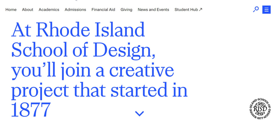 Rhode Island School of Design website screenshot