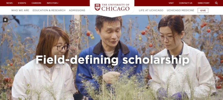 University of Chicago website screenshot
