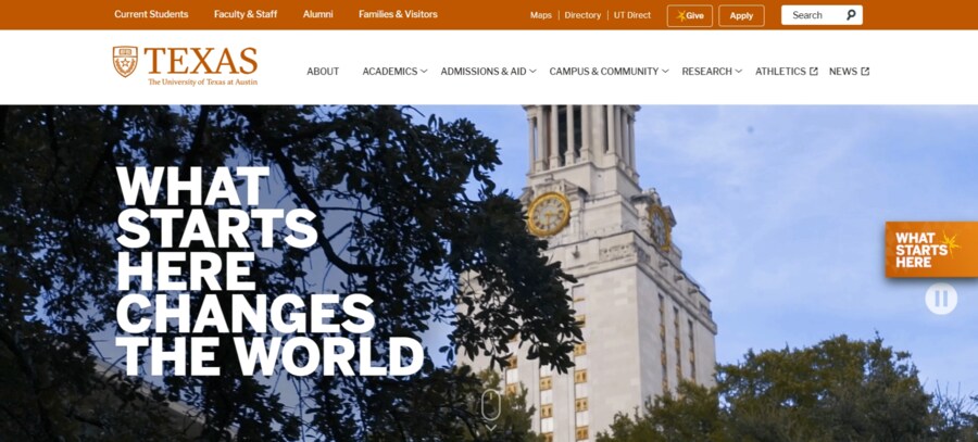 The University of Texas at Austin website screenshot