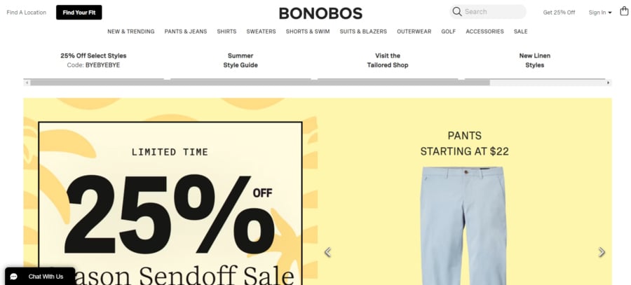 Bonobos website screenshot