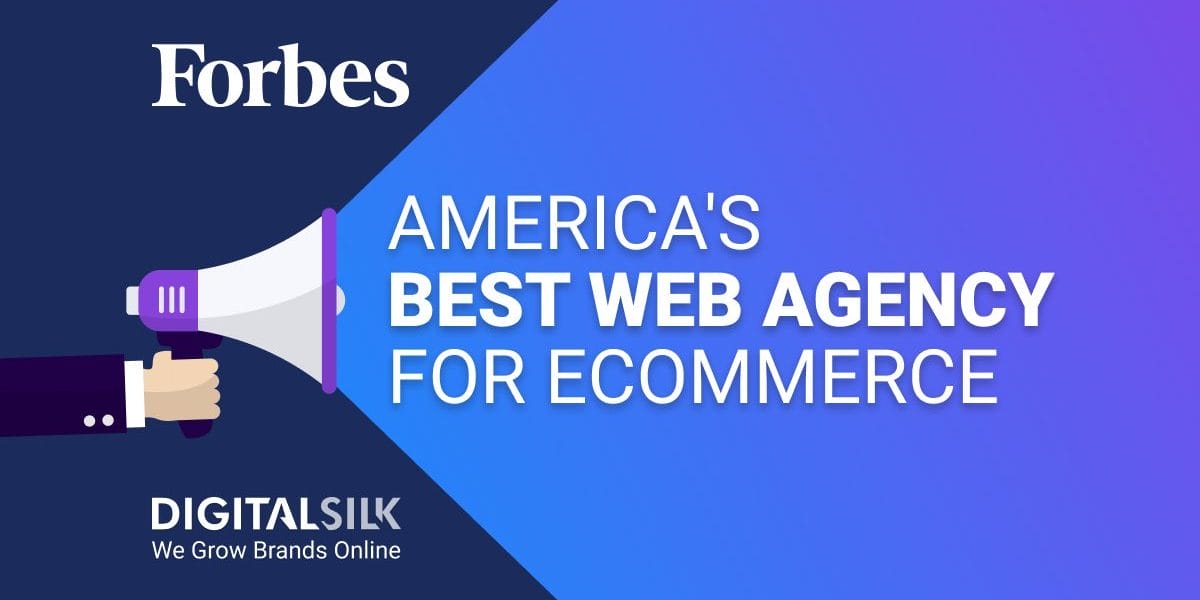 forbes-digital-silk-hero-image An illustration of a hand holding a megaphone, announcing that Forbes voted Digital Silk the best web agency for eCommerce in America.