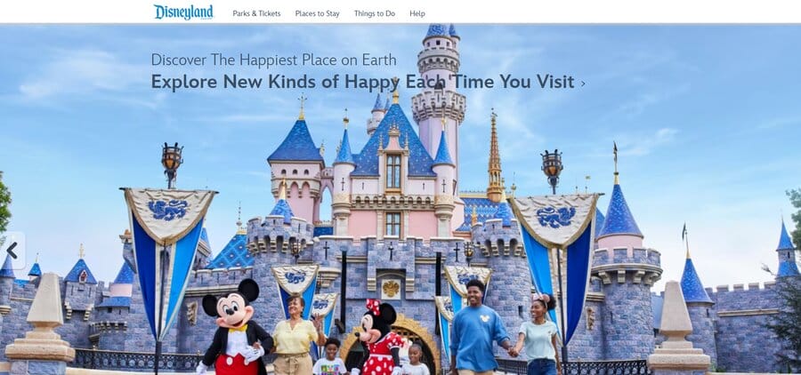 Disneyland website screenshot