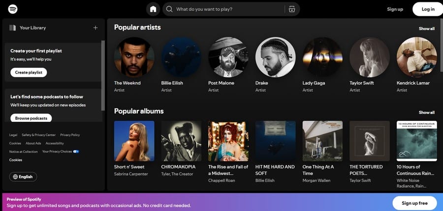 Spotify website screenshot