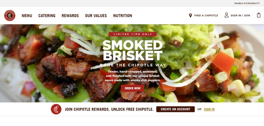 Chipotle website screenshot
