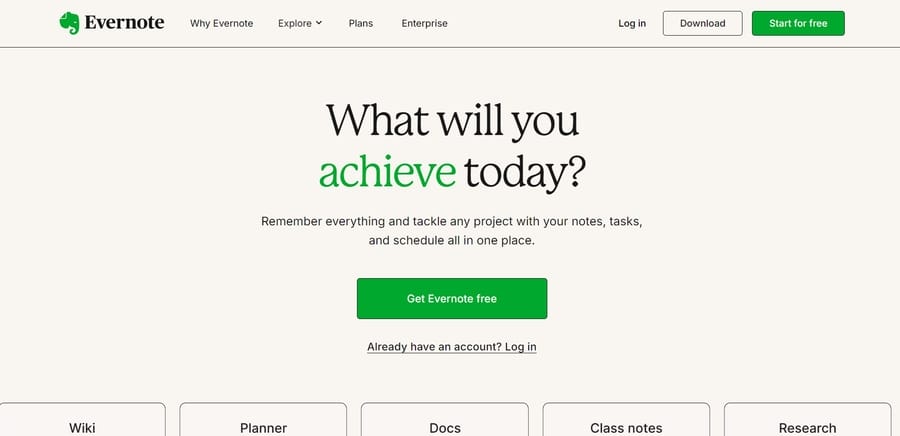 Evernote website screenshot