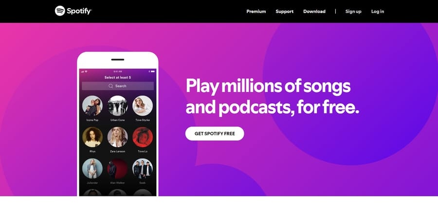 Spotify website screenshot
