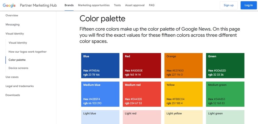 Google website screenshot showing brand colors