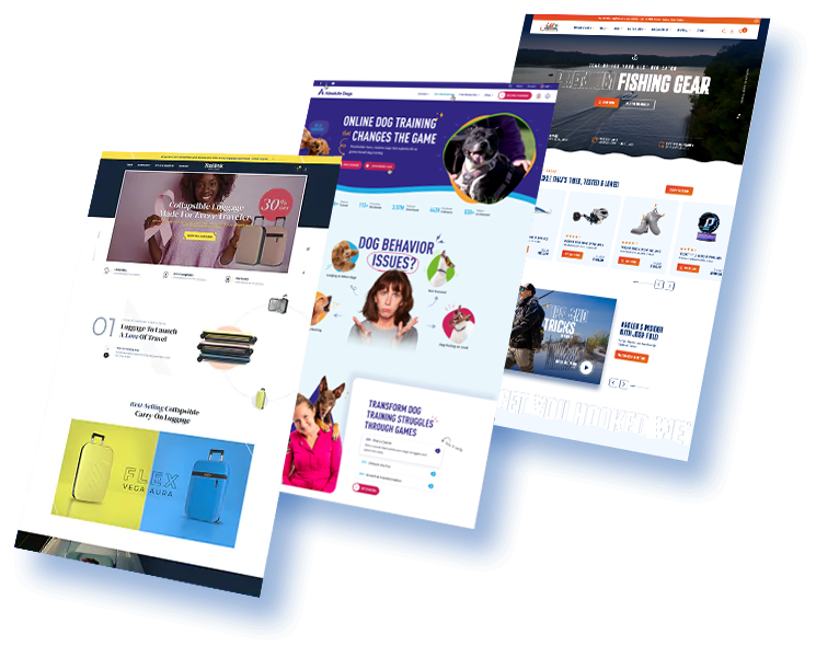 eCommerce website design company trio of examples
