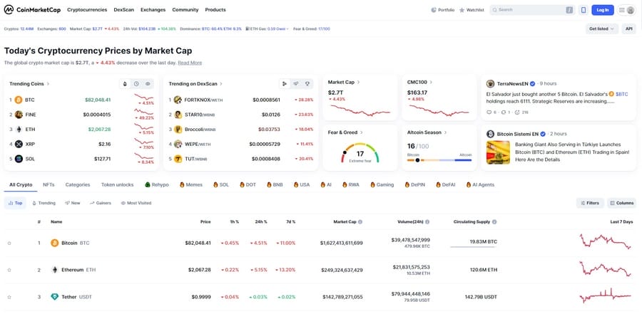 CoinMarketCap website screenshot