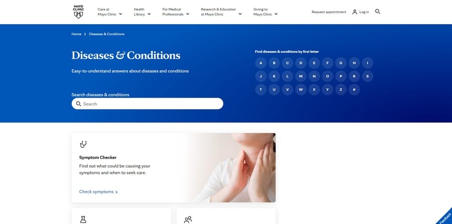 Mayo Clinic website screenshot