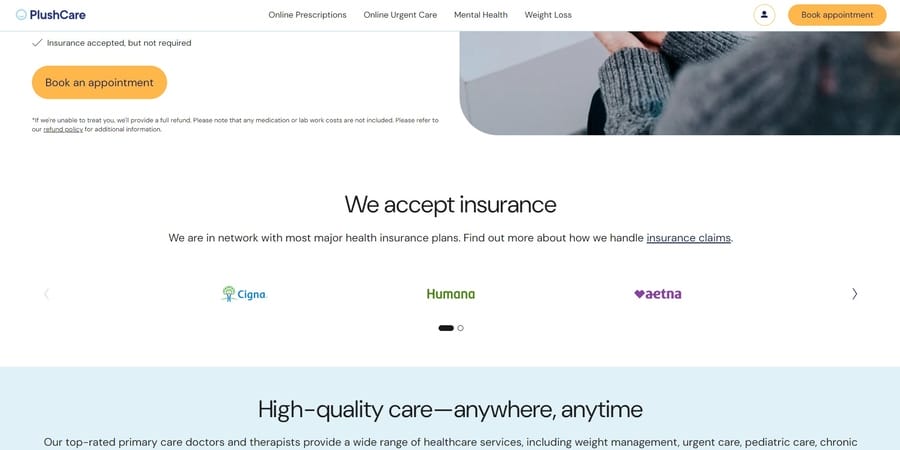 PlushCare website screenshot