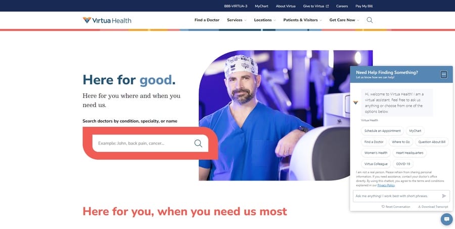Virtua Health website screenshot