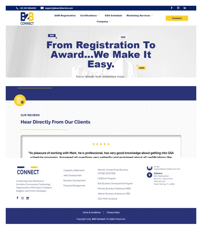 AK World Service B2B website responsive page previews